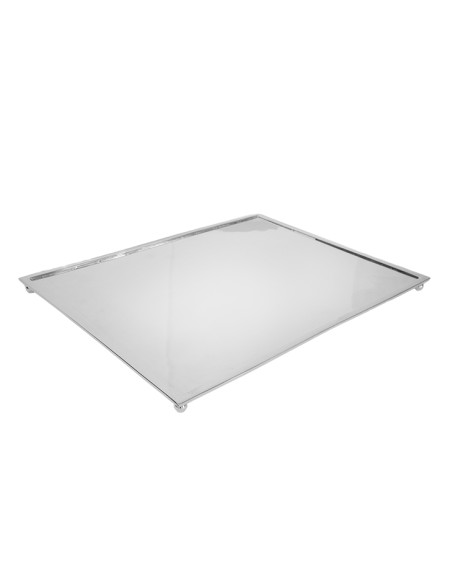 Bandeja baixa com cordão liso e pés prata apolo 40 x 30 cm