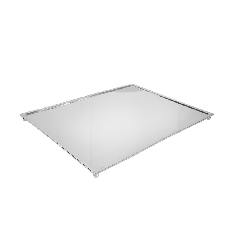 Bandeja baixa com cordão liso e pés prata apolo 40 x 30 cm