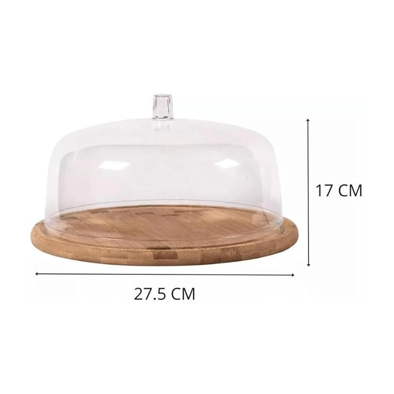 Boleira com cupula sense em bambu e acrilico 27,5 cm - Loja Apolo