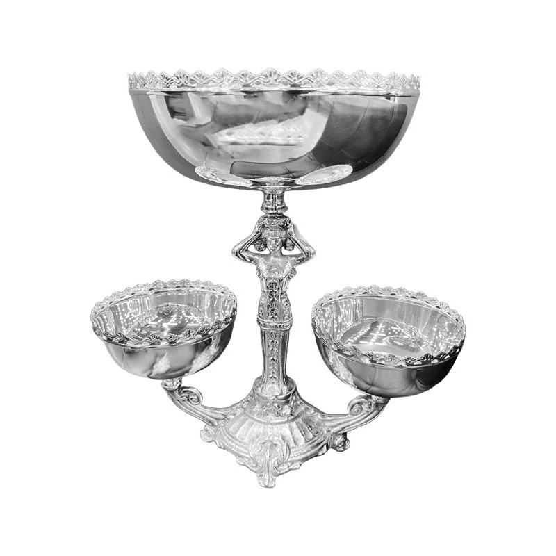 Fruteira deusa mirtes prata apolo Ø25/Ø18x34cm é fabricada em Prata Apolo de altíssima qualidade. Alta durabilidade.