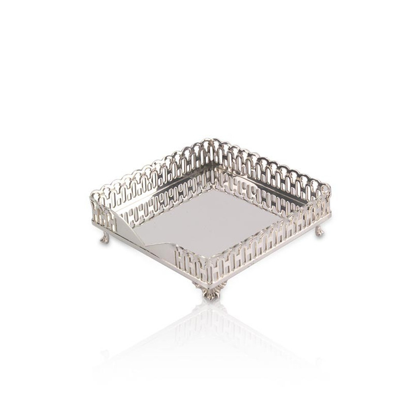 Porta Guardanapo Quadrado Prata Apolo c/ Grade e Pés 18cm