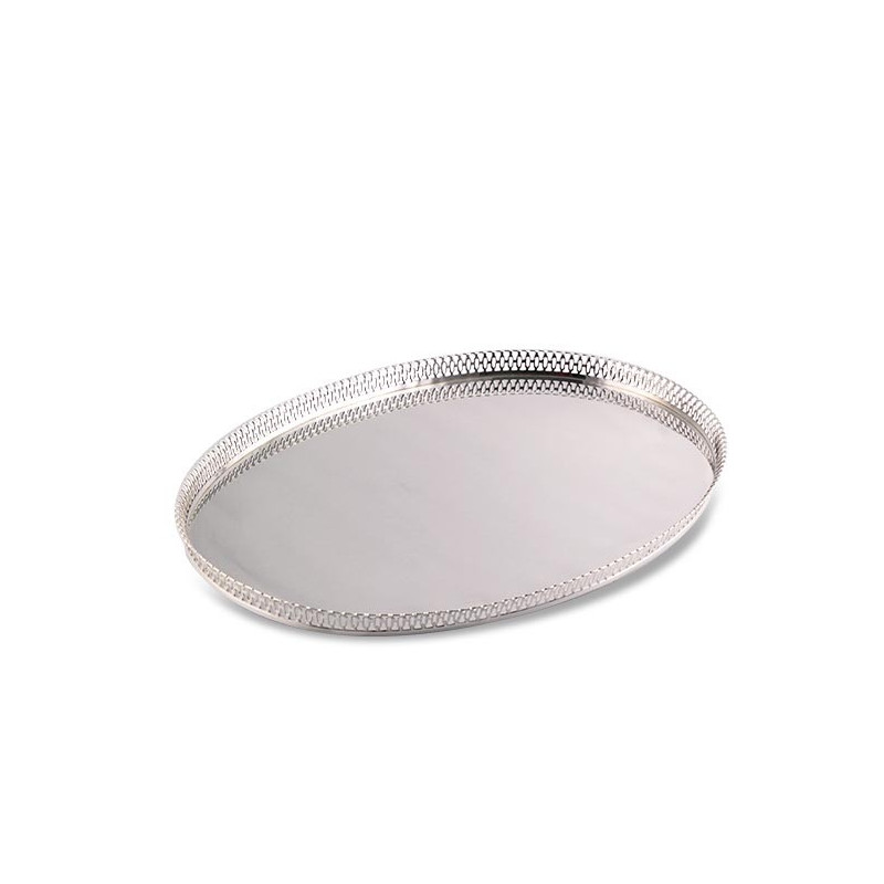 Bandeja Oval c/ Grade em Prata Apolo 41x57cm