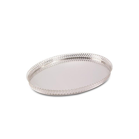 Bandeja Oval Gravada c/ Grade Alta Prata Apolo 50x40cm