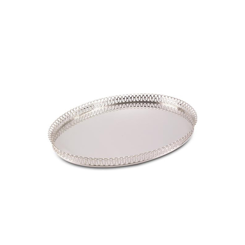 Bandeja Oval Gravada c/ Grade Alta Prata Apolo 30x20cm