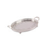 Bandeja Oval Gravada c/ Grade Alças e Pés Prata Apolo 60x50cm