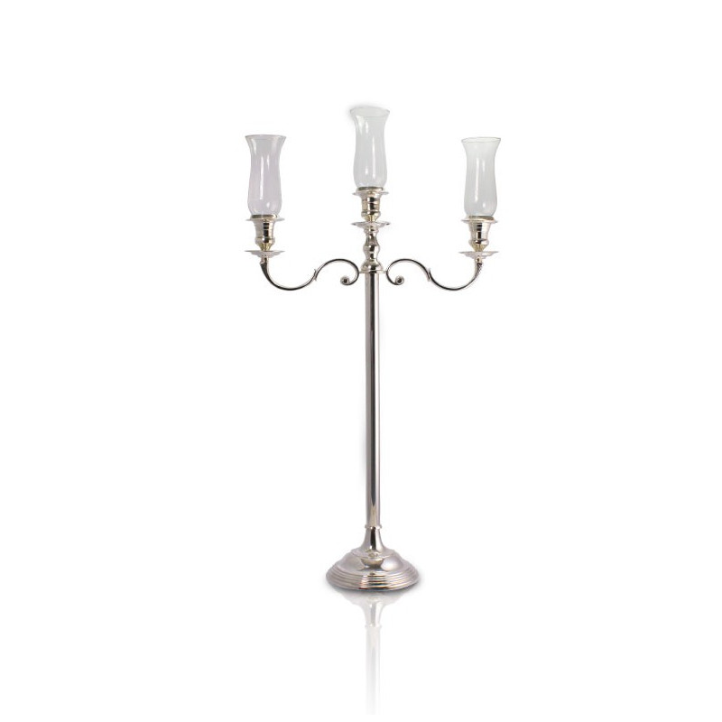 Candelabro Hotel Liso p/ 3 Velas Prata Apolo 100cm