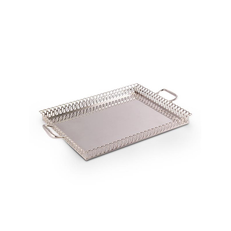 Bandeja Retangular Lisa c/ Grade Prata Apolo 60x40cm