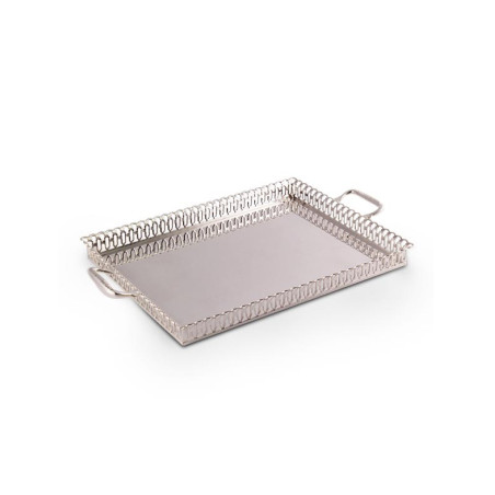 Bandeja Retangular Lisa c/ Grade Prata Apolo 60x40cm