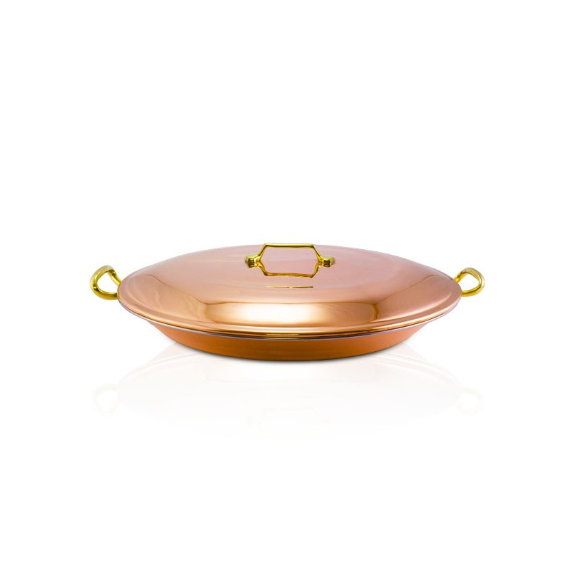 Paellera em Cobre Com Tampa e Alça Grande