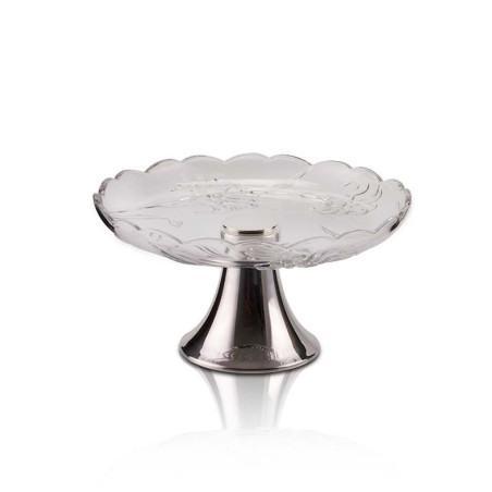 Prato Cristal Lily c/ Base Lisa Prata Apolo Ø36x20cm