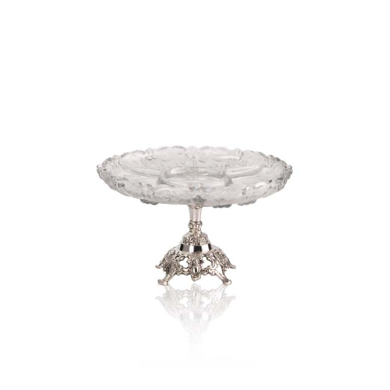 Petisqueira Cristal c/ Base Trabalhada Prata Apolo Ø31x18cm