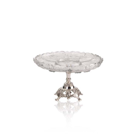 Petisqueira Cristal c/ Base Trabalhada Prata Apolo Ø31x18cm