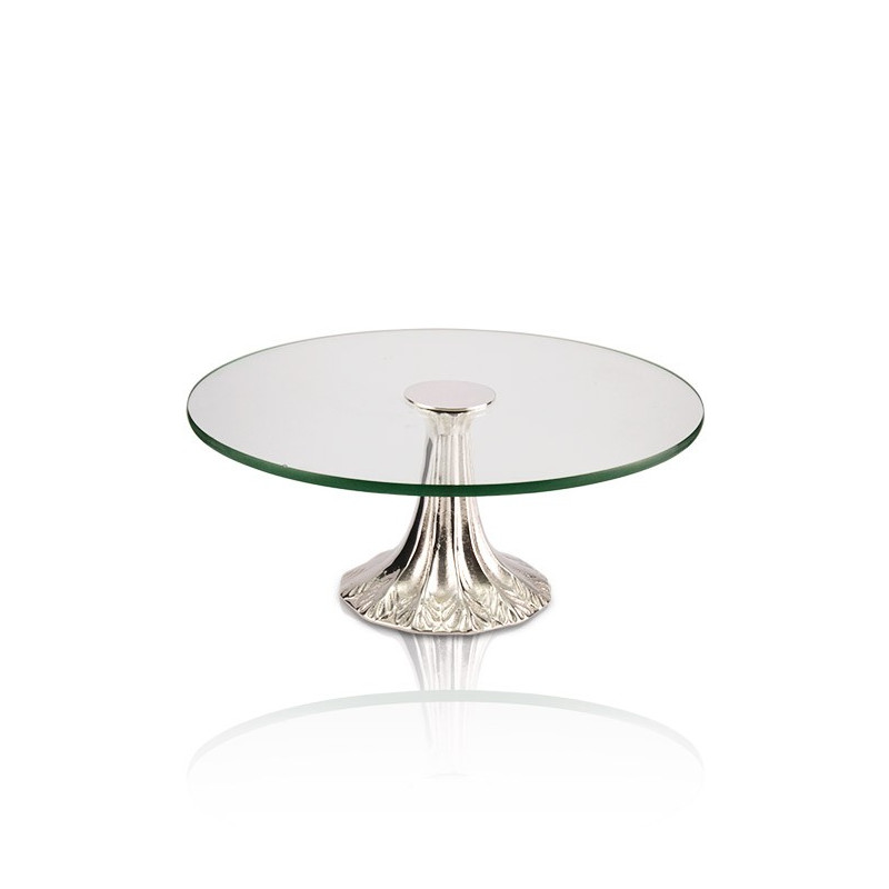 Base Trabalhada c/ Vidro Redondo Prata Apolo Ø35x14cm