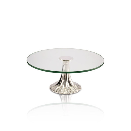 Base Trabalhada c/ Vidro Redondo Prata Apolo Ø35x14cm