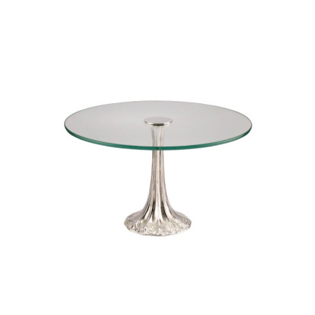 Base Trabalhada c/ Vidro Redondo Prata Apolo Ø40x25cm