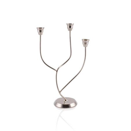 Castiçal Atual Alto p/ 3 Velas Prata Apolo 37cm