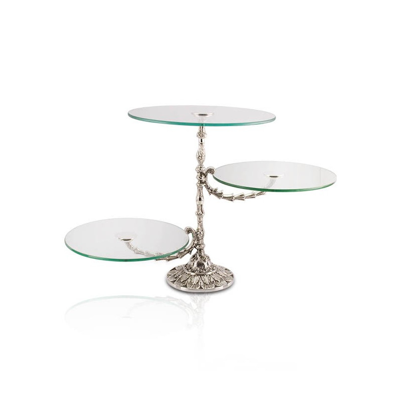 Suporte p/ Bolo Trabalhado com 3 Pratos Prata Apolo 50cm