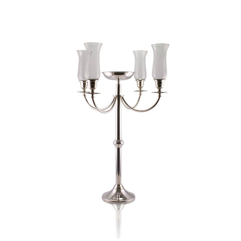 Candelabro Liso 4 Velas c/ Bacia Prata Apolo 73cm