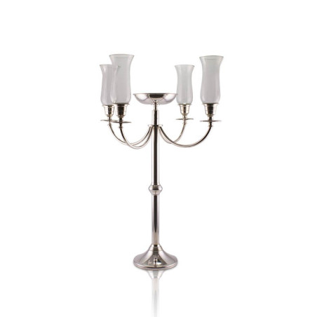 Candelabro Liso 4 Velas c/ Bacia Prata Apolo 73cm