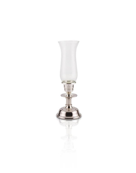 Castiçal Estriado c/ Manga Vidro Prata Apolo 16cm