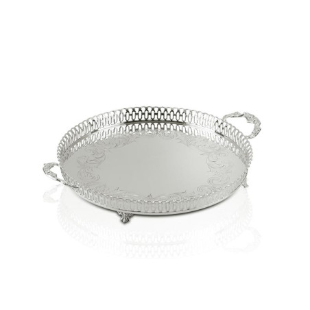 Bandeja Red. Gravada c/ Grade e Pés Prata Apolo Ø20cm