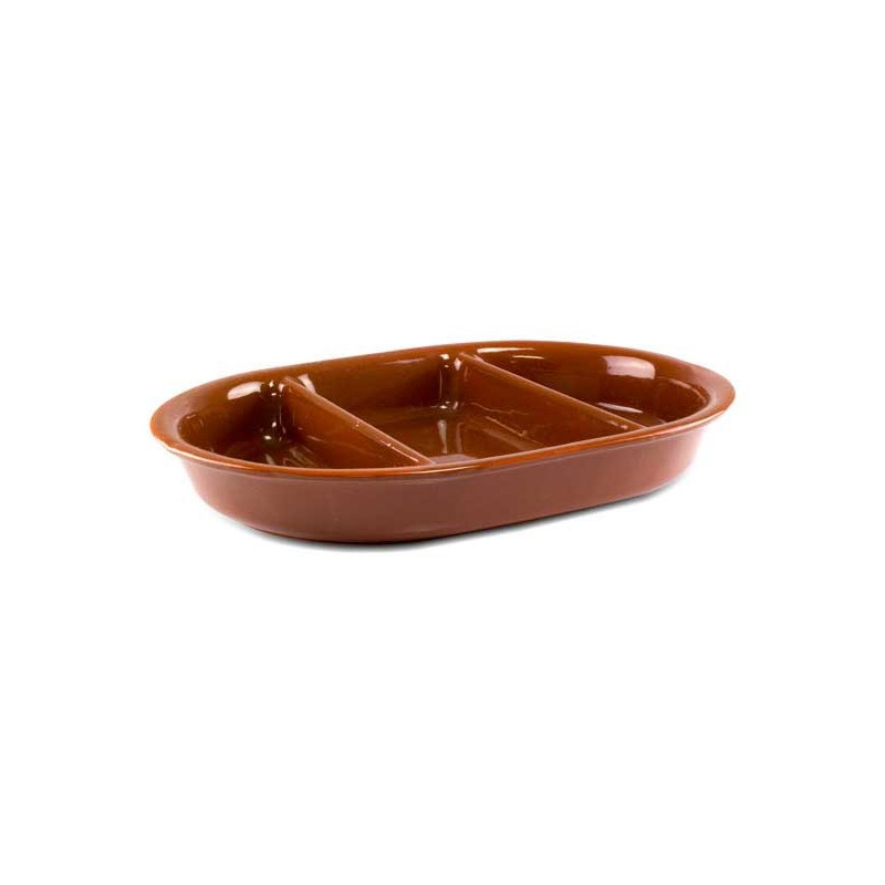 Travessa Oval Alta com 2 Divisórias Cerâmica 42cm