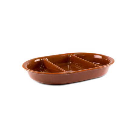 Travessa Oval Alta com 2 Divisórias Cerâmica 42cm
