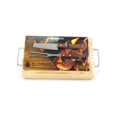 Kit Churrasco Tábua Pinus com Garfo e Faca