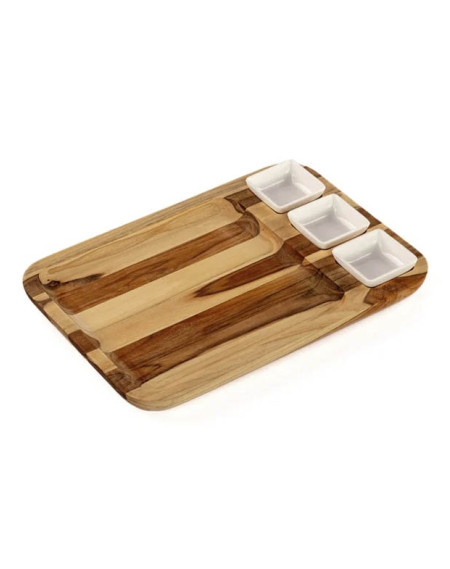Petisqueira Teca Com 3 Pote  RET.40X28 CM
