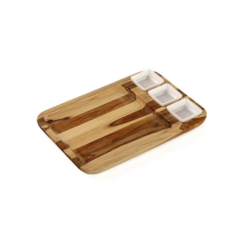 Petisqueira Teca Com 3 Pote  RET.40X28 CM