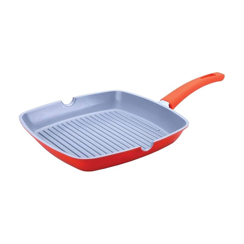 Frigideira Com Grill Ecolumi Vermelha 28 CM