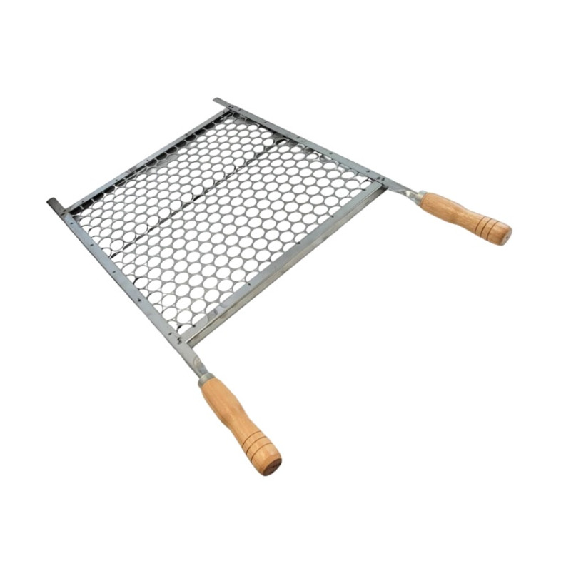 Grelha Tela Moeda Inox Cabo Madeira 50X40 CM