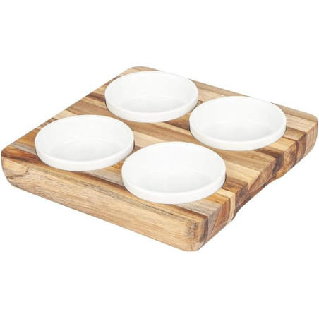 Petisqueira teca quadrada com 4 pote 22 X 22 X 4.5 cm - Loja Apolo